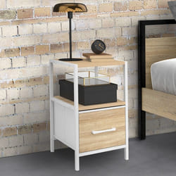 Lot de 2 tables de chevet UTAH 1 tiroir et 1 niche bois et blanc