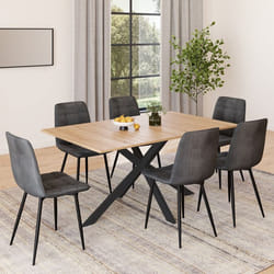 IDMARKET Ensemble table à manger rectangle ALIX 160 cm bois et noir et 6 chaises MILA en velours gris foncé