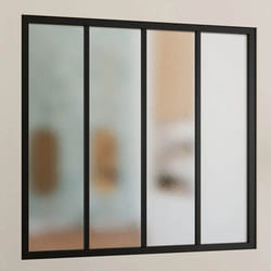 IDMARKET Verrière atelier 4 vitrages L. 116 x H. 108 cm en métal noir et verre trempé givré