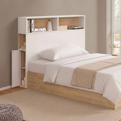IDMARKET Tête de lit sur pied CLEO 95 cm avec rangements fermés et niches blanc et façon hêtre