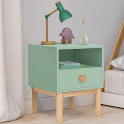 IDMARKET Table de chevet enfant JACOB 1 tiroir + 1 niche vert deau et bois