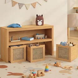 IDMARKET Meuble de rangement enfant EDHEN bois et cannage 3 tiroirs cubes sur roulettes