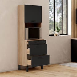 IDMARKET Colonne de cuisine micro-ondes et casserolier 60 cm CINA 2 portes façon hêtre et noir