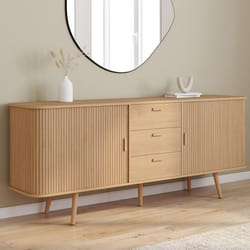 IDMARKET Buffet 200 cm ROMIE XXL effet lattes 2 portes coulissantes et 3 tiroirs