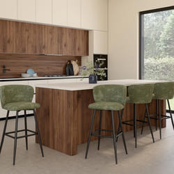 IDMARKET Lot de 4 tabourets de bar FANNY assise en chenille vert kaki et pieds en métal noir
