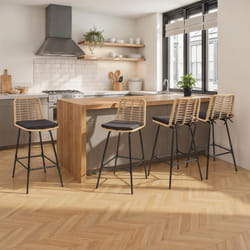 Lot de 4 tabourets de bar SUMMER effet rotin pied métal noir