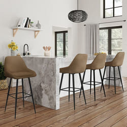 IDMARKET Lot de 4 tabourets de bar THALYA en velours cotelé taupe avec demi-accoudoirs