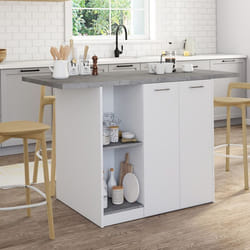 Ilot central BAO 140 cm 4 personnes bois blanc avec plan de travail effet béton