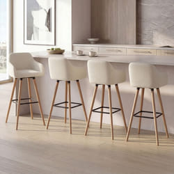 IDMARKET Lot de 4 tabourets de bar JANY pivotants avec accoudoirs en velours côtelé beige et pieds bois