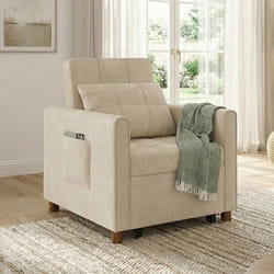 Fauteuil convertible EMILE lit dappoint 1 place tissu chenille beige