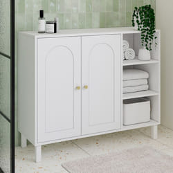 IDMARKET Meuble de salle de bain meuble de rangement salon entrée ARSENE 3 étagères avec placard bois blanc