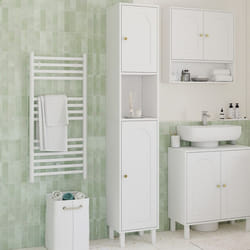 IDMARKET Meuble armoire colonne salle de bain ARSENE 2 portes 1 niche bois blanc