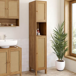 Meuble colonne salle de bain HANAE 2 portes 1 niche effet naturel cannage