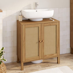 IDMARKET Meuble sous lavabo salle de bain HANAE effet naturel cannage