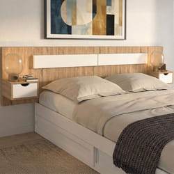 IDMARKET Tête de lit suspendue avec chevets SANTA pour lit 140 160 et 180 cm bois et blanc