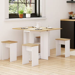 IDMARKET Ensemble table console pliable EDI 2-4 personnes bois blanc et plateau façon hêtre avec 4 tabourets