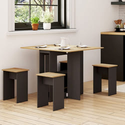 IDMARKET Ensemble table console pliable EDI 2-4 personnes bois noir et plateau façon hêtre avec 4 tabourets