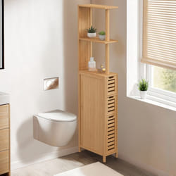 IDMARKET Meuble WC 1 porte 2 tiroirs bambou BEA avec étagères