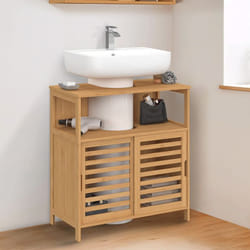 IDMARKET Meuble sous lavabo salle de bain bambou BEA avec portes coulissantes