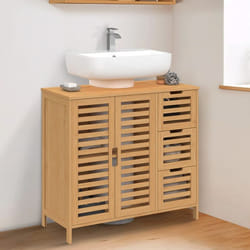 IDMARKET Meuble sous lavabo salle de bain bambou BEA avec placard et 3 tiroirs