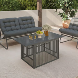 IDMARKET Table basse de jardin relevable rectangulaire 100 cm RIO structure métal et cordage gris anthracite