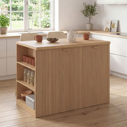 IDMARKET Ilot central JULIETTE 120 cm effet lattes tasseau de bois