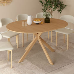 IDMARKET Table à manger extensible ronde ALIX 4-8 personnes pied araignée bois effet hêtre 110-150 cm