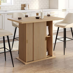 IDMARKET Ilot central 4 personnes JULIETTE 110 cm pied central avec rangement effet lattes tasseau de bois