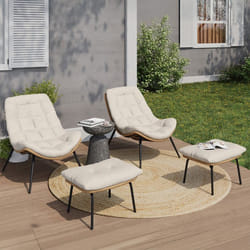 IDMARKET Lot de 2 fauteuils de jardin relax LOA effet rotin avec coussins écrus et repose-pieds