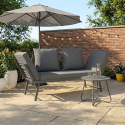 IDMARKET Canapé de jardin banquette convertible NOLA 2/3 places avec accoudoirs inclinables métal et coussins gris anthracite
