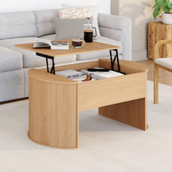 IDMARKET Table basse ovale plateau relevable DIVIA 100 cm bois façon hêtre design arrondi