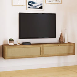 ID MARKET meuble tv HANAE 2 portes 180 cm bois suspendu