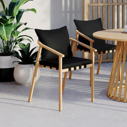 IDMARKET Lot de 4 chaises de jardin MALTA structure en métal effet bois lanières et coussins noirs