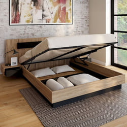 IDMARKET Lit coffre double SANTA avec tête de lit + tables de chevet intégrées et sommier 160 x 200 cm bois et noir