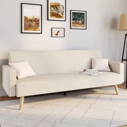 IDMARKET Canapé droit scandinave 3 places convertible LARS velours côtelé beige