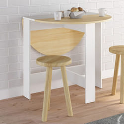 IDMARKET Table console pliable ronde EDI 2-4 personnes bois blanc plateau façon hêtre 103 x 76 cm