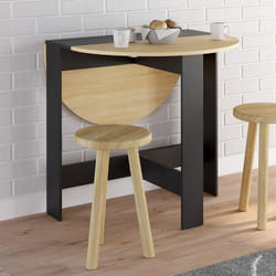 IDMARKET Table console pliable ronde EDI 2-4 personnes bois noir plateau façon hêtre 103 x 76 cm