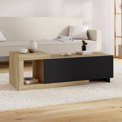 Table basse extensible rectangulaire RAPHAEL 100-130 cm 1 porte bois et noir