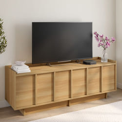 ID MARKET meuble tv ROSIE 3 portes 140 cm bois effet hêtre à poser