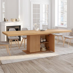 IDMARKET Table à manger extensible rectangle JULIETTE 8-12 personnes pied central effet lattes avec rangement 200-250 cm