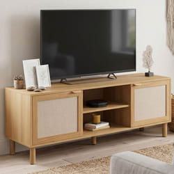 ID MARKET meuble tv ROBIN 2 portes 140 cm bois clair à poser