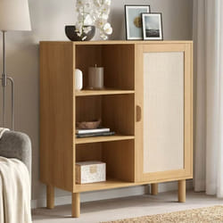 ID MARKET buffet dappoint 3 étagères 70 cm Moderne bois effet lin