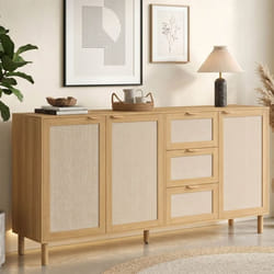 ID MARKET buffet 4 portes 160 cm Moderne bois effet lin