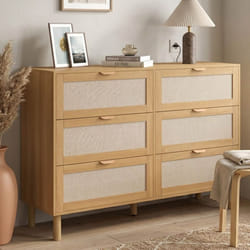 IDMARKET Commode 6 tiroirs ROBIN 115 cm meuble de rangement bois et tissu effet lin