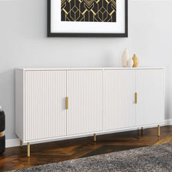 ID MARKET buffet  4 portes 160 cm Moderne bois effet lattes finitions dorées