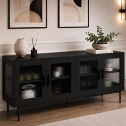 ID MARKET buffet ZINEB 4 portes 140 cm Vitré noir