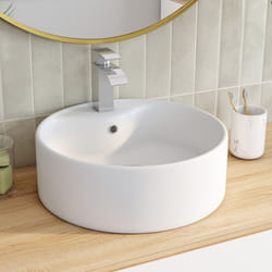 IDMARKET Vasque à poser ronde en céramique blanche L. 41 x l. 41 x H. 155 cm