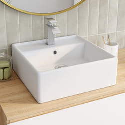 IDMARKET Vasque à poser carrée en céramique blanche L. 41 x l. 41 x H. 155 cm