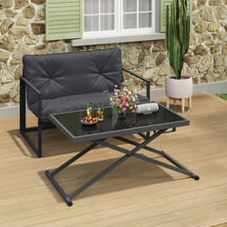 IDMARKET Table de jardin relevable rectangulaire 100 cm OLIE en métal gris anthracite et plateau verre gris
