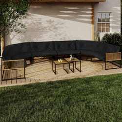 IDMARKET Salon de jardin bas RIO 12 places salon dangle structure métal noir et cordage effet rotin avec coussins noirs